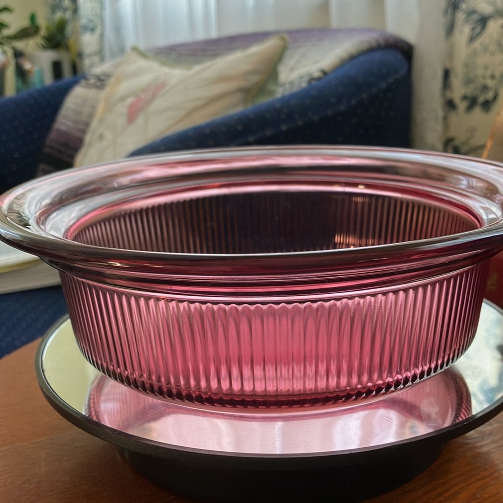 VINTAGE CORNING VISION CRANBERRY 24oz RIBBED LIDDED CASSEROLE DISH V-30-B - Picture 8 of 11